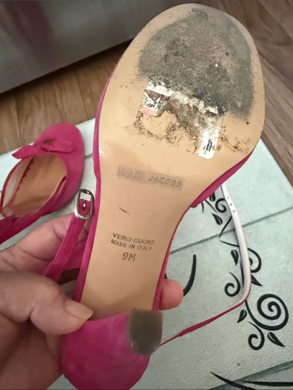 Marc Jacobs Bright Pink Suede Peep-Toe Slingback Heels - Picture 5 of 6